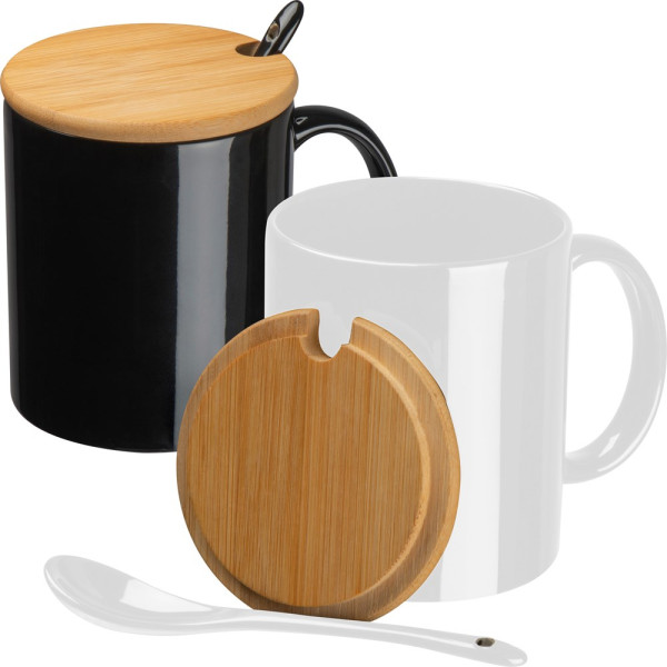 Keramiktasse mit Löffel und Bambusdeckel LOTHAR