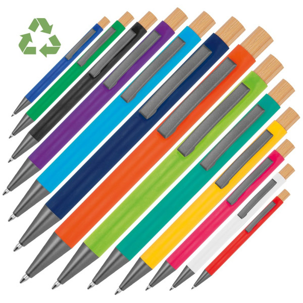 Kugelschreiber aus recyceltem Aluminium mit Bambusdrücker  ROSARIO